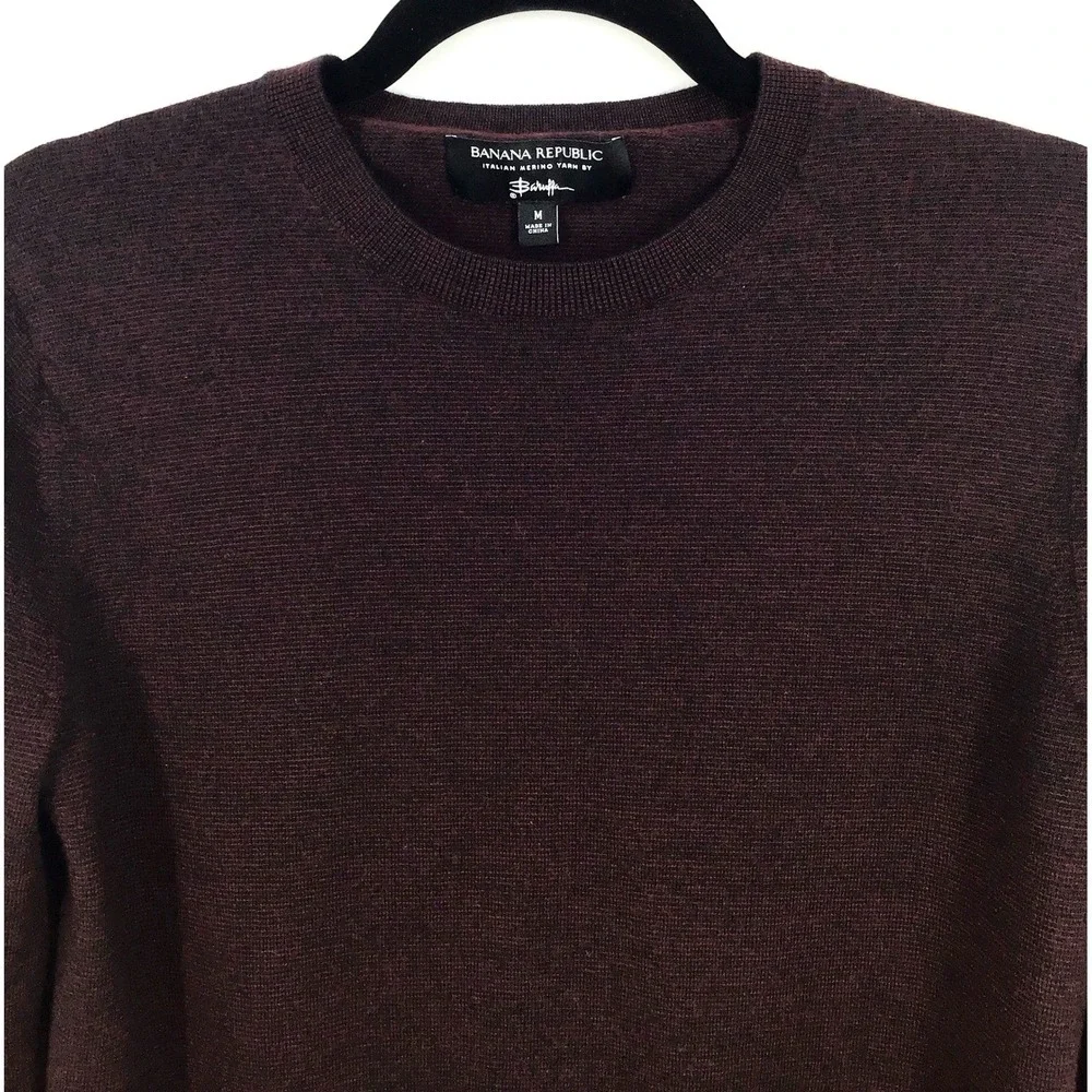 Banana Republic‎ Extra Fine Merino Wool Crewneck Sweater Size M Brown/Burgundy
